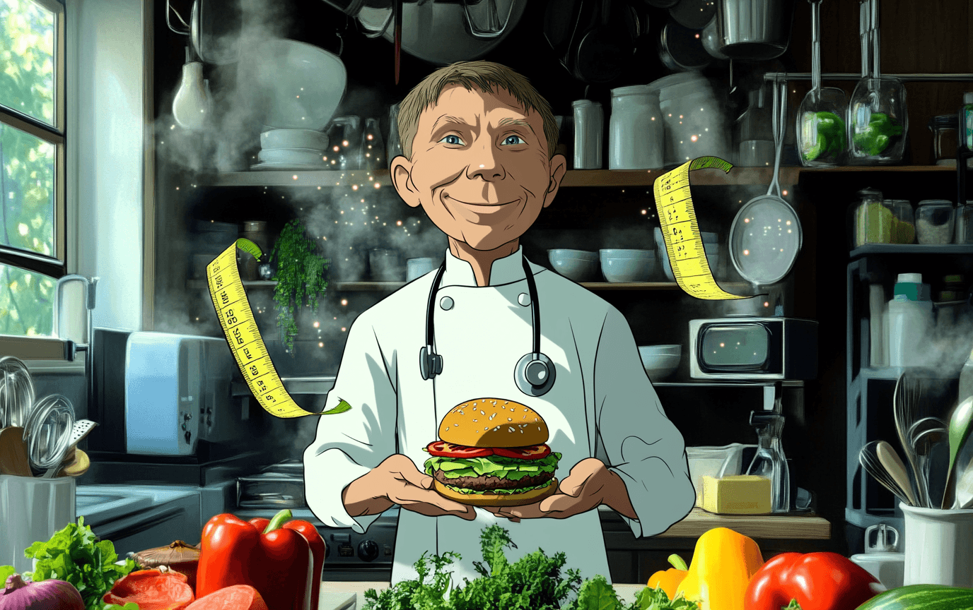 Женщина, размышляющая о том, почему не получается похудеть, с заплаканными глазами и закусками на столе.